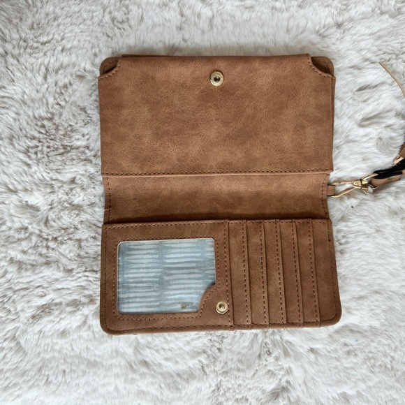 Joy Susan Brown Vegan Faux Leather Snap Wallet Wristlet Card Holder Tassel - Picture 6 of 12